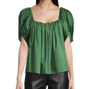 REBECCA TAYLOR Tulip Sleeve Babydoll Top SZ 6 Green Designer Scoopneck READ